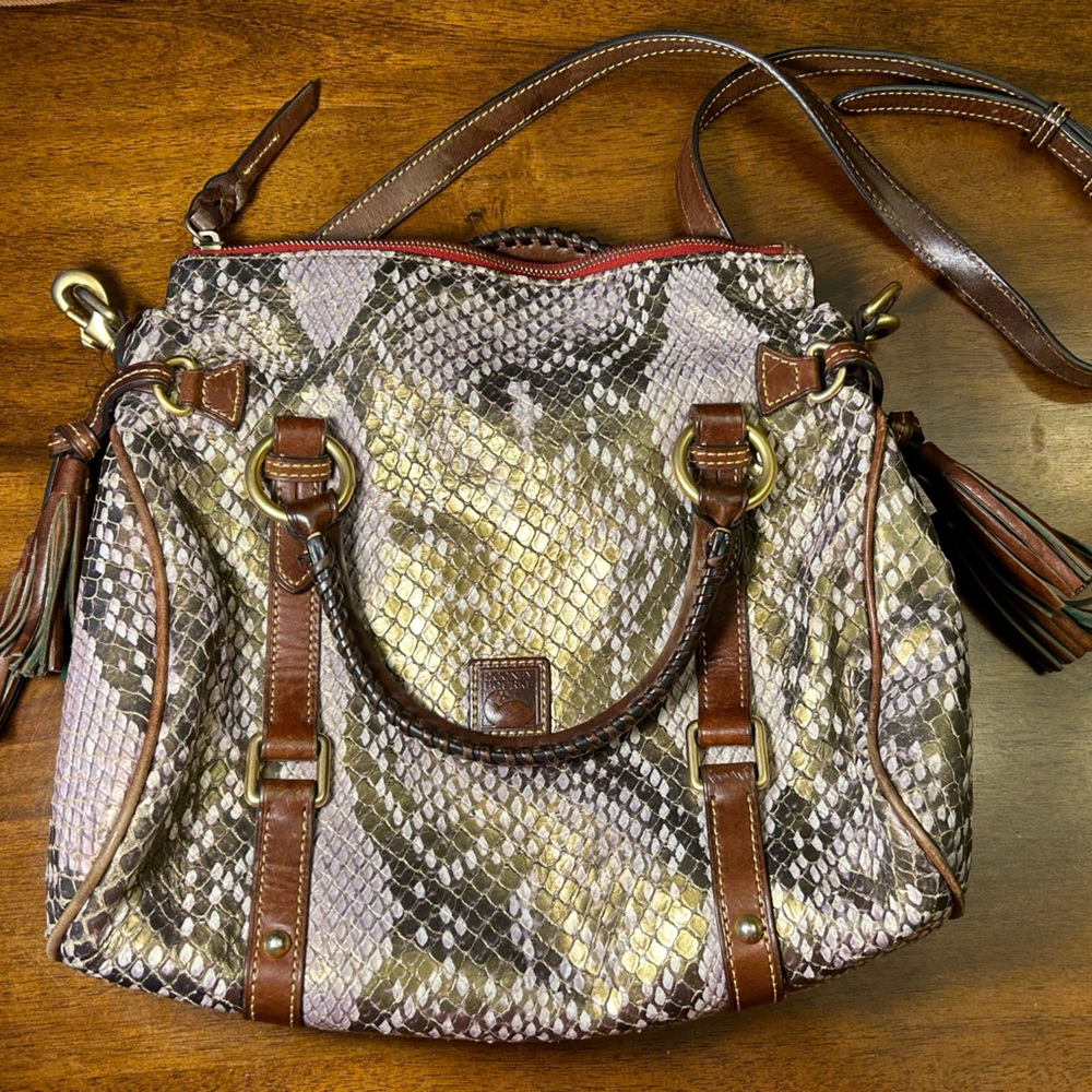 Dooney & Burke snake print leather satchel crossbody handbag